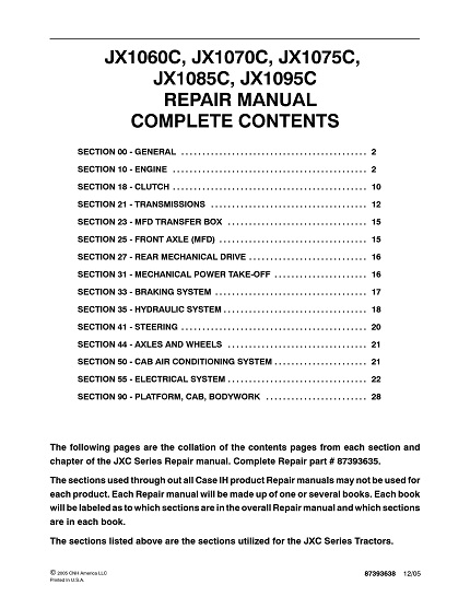 Case IH Tractor JX1060C JX1070C JX1075C JX1085C JX1095C Service Manual