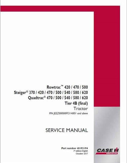 Case IH Rowtrac 420 470 500 Tier 4B (Final) Tractors Service Manual