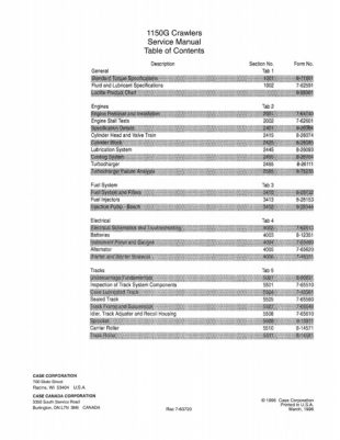 Case 1150G Crawler Dozer Service Manual