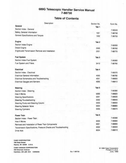 Case 689G Telescopic Handler Service Manual