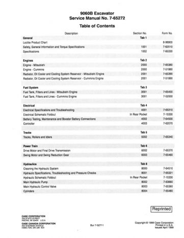 Case 9060B Excavator Service Manual