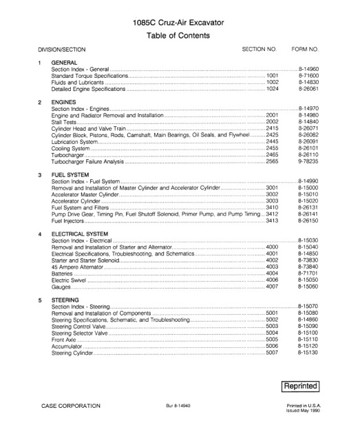 Case 1085C Excavator Service Repair Manual