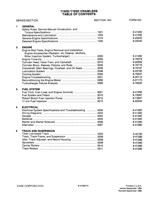 Case 1150D, 1155D Crawlers Service Manual