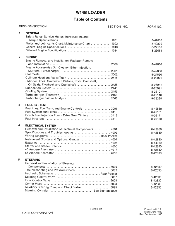 Case W14B Loader Service Repair Manual