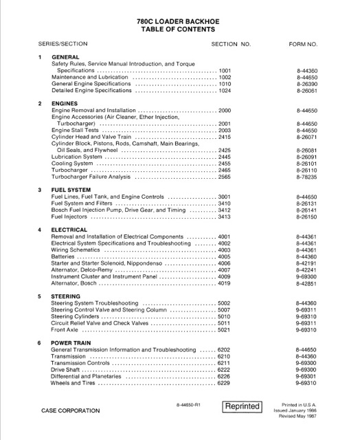 Case 780C Loader Backhoe Service Manual