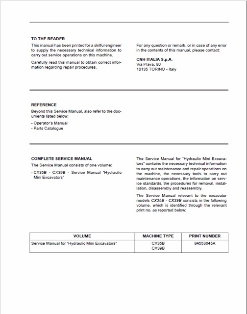 Case CX35B, CX39B Hydraulic Mini Excavators Service Manual