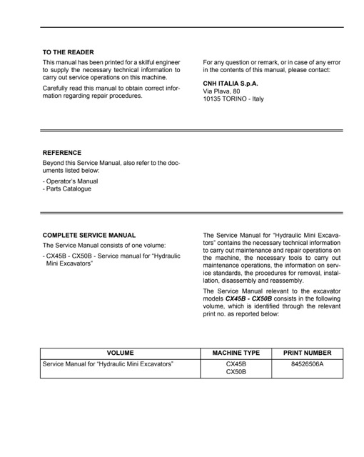 Case CX40B, CX50B Hydraulic Excavator Service Manual